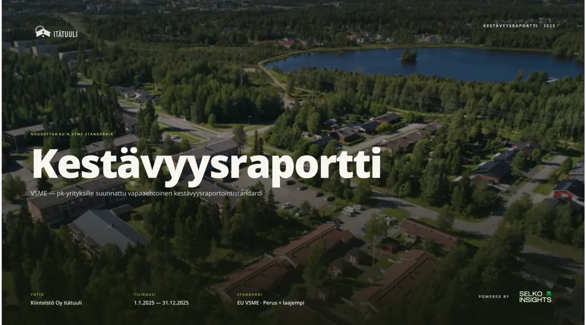 Yrityksen Kiinteistö Oy Itätuuli kestävyysraportin kansi