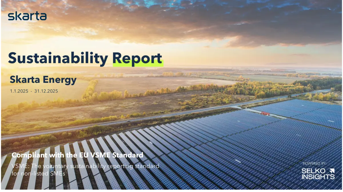 Yrityksen Skarta Energy Oy kestävyysraportin kansi