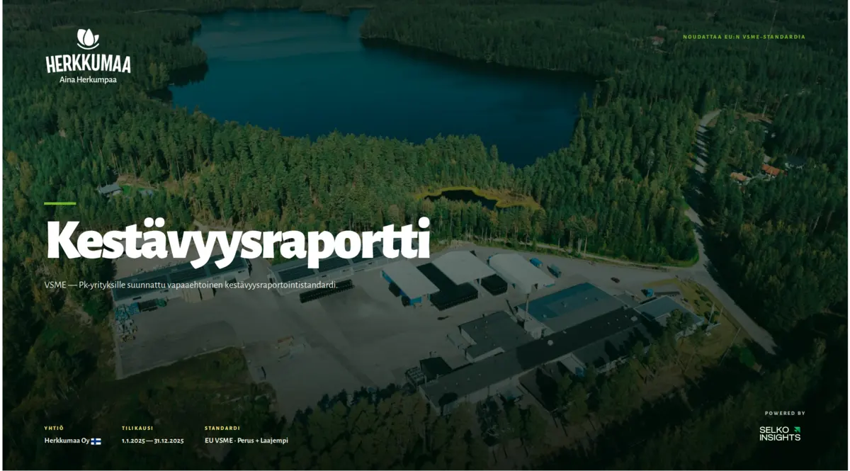 Yrityksen Herkkumaa Oy kestävyysraportin kansi